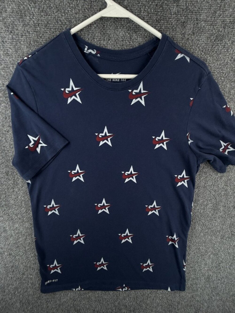 Nike Medium Star Swoosh Print T Shirt Blue Short Sleeve Pullover Crew Neck Adult